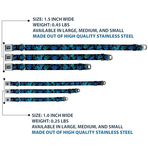 Disney Hundehalsband, Metall-Sicherheitsgurtschnalle, elektrische Stichposen, Schwarz, Neonblau, 40,6 bis 58,9 cm, 3,8 cm breit