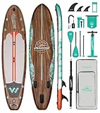 Winnovate 11'6'x35' Inflatable Stand Up Paddle Board, Extra Wide Paddle Board for Family, Surfboard, All-Round Sup Board with Non-Slip Deck, Shoulder Strap, Camera Mount, Dry Bag, Classic Wood