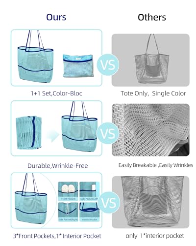 Image of Mesh Beach Tote Bag Packable,2026 New 2-in-1 Large Lightweight Foldable Beach Bags with Multiple Pockets for Women