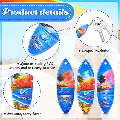 Taiyin 24 Pack Surfboard Keychains PVC Surfboard Backpack Keychain with Beach Coconut Tree Patterns for Backpack Purse Luggage Luau Beach and Pool Parties Surf Party Supplies