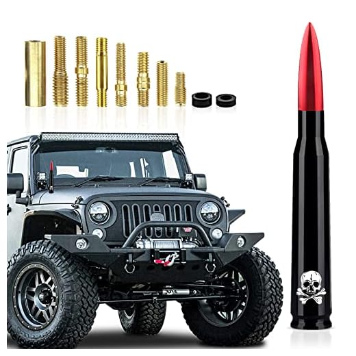 TimNas 1 PC Car Truck Bullet Antenna, Skull Design Universal Short Antenna Mast Car Exterior Decoration Accessories Car Antenna Topper Replacement for Ford F150 Jeep Chevrolet (Red)