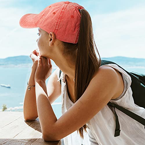 SATINIOR Women's Distressed Baseball Cap, 10 Colors Adjustable Twill Hat for High Ponytail or Messy Bun, Outdoor Sport