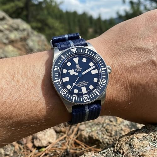 ibenifit Tactical Frog 42mm FX-Diving Titanium Dive Watches for Men, Automatic NH35 Movement, 200M Water Resistant, Sapphire Crystal, Fabric Strap, Luminous Waterproof Watch - 3