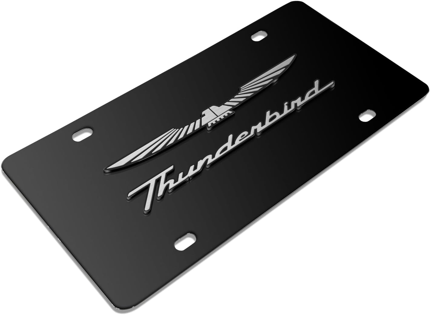 iPick Image for Ford Thunderbird 3D Dual Logo Black Stainless Steel License Plate - Official Licensed