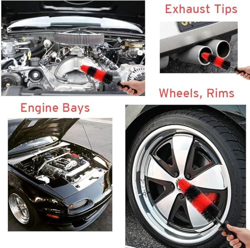 Image of Wheel Rim Brush, Soft Bristle Long Master Car Wheel Tire Detailing Car Washing Brush for Wheels Rims Exhaust Tips Vehicle Engine Motorcycles,No Scratches