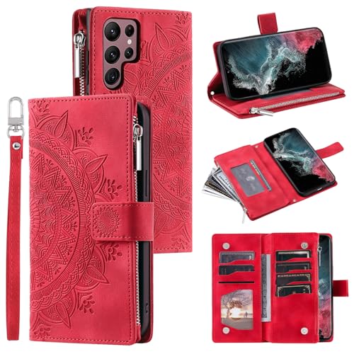 Étui compatible avec Samsung Galaxy S25 FE rouge housse cuir avec fermeture éclair