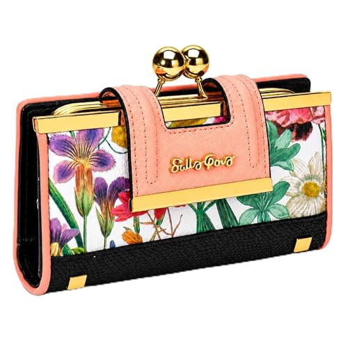 Image of Floral Wallet for Women, Vintage Kiss-Lock Clutch Purse