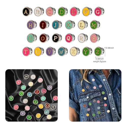 Image of 26 Pack Enamel Funny Letter Pins Set Cute Initial Pins Fun Button Lapel Pins Aesthetic Brooch for Men Women Girl Backpacks Jacket Hat Badges Jeans Decor