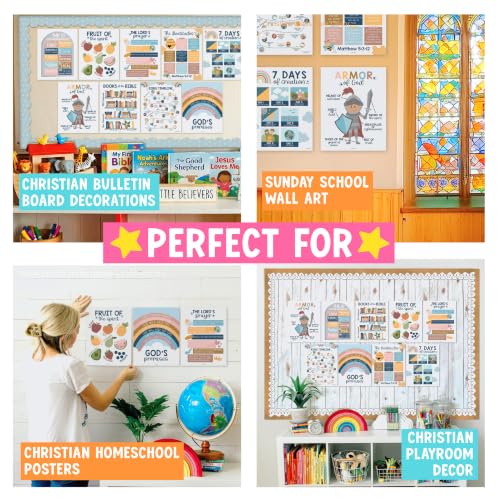 Hadley Designs Sunday School Decorations for Classroom –9 Bible Posters for Kids, Books of the Bible, 10 Commandments, Bible Timeline Chart, Fruits of the Spirit, Boho Christian Classroom Decor — view 5