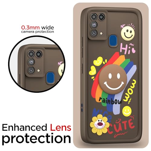 Image of Pikkme Back Cover for Samsung Galaxy M31 / M31 Prime / F41 | Soft Silicone| Cute Rainbow Smile & 3D Cartoon Flower Design | Shockproof Raised Camera Protection Bumper Case (Brown)