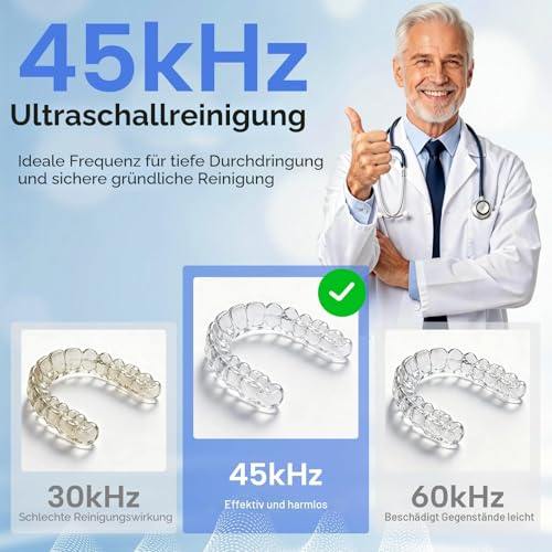 Lumiflexa Ultraschallreiniqungsgerät, 45kHz Ultraschallreiniger mit 4 UV Lampe & 200ML- 4 Modes Ultrasonic Cleaner für Zahnschiene, Retainer, ZahnersatzAligner,Schmuck (Weiß)