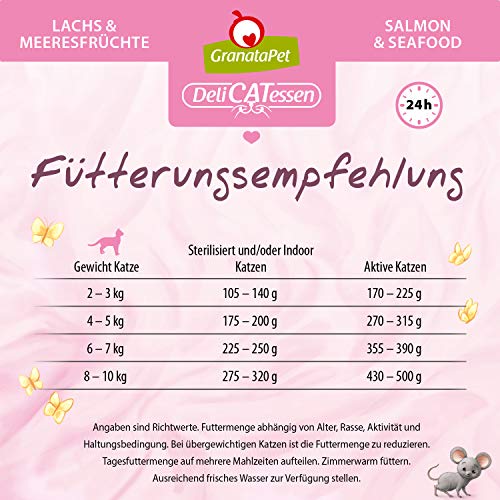 GranataPet DeliCatessen Lachs & Meeresfrüchte, Nassfutter für Katzen, Katzenfutter für Feinschmecker, Futter ohne Getreide & ohne Zuckerzusätze, 6 x 200 g
