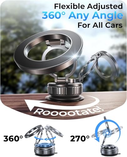 Image of DIMONCOAT 2026 Upgraded Metal Vacuum Magnetic Phone Holder for Car [109LB Suction+2800gf Magnetic], 360 Magsafe Car Mount Suction Cup Phone Mount, Foldable Car Phone Holder for iPhone 17 /16 Pro Max