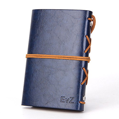 Leather Writing Journal Notebook, EvZ 5 Inches Vintage Nautical Spiral Blank String Diary Notepad Sketchbook Travel to Write in, Unlined Paper, Retro Pendants, Classic Embossed, Dark Blue