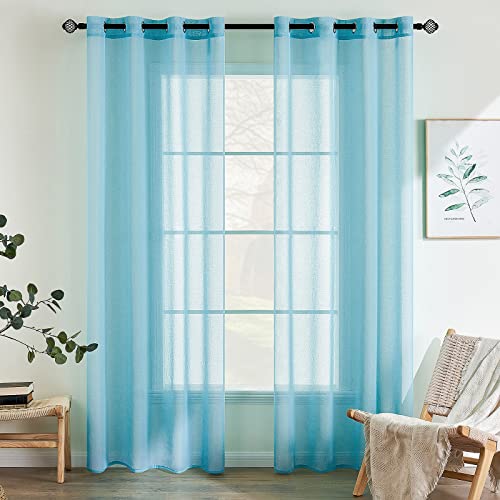 EMEMA Cortinas Poliéster Translucida de Dormitorio Moderno Ojales Cortina Ventana Visillos Salon para Sala Cuarto Dormitorio Comedor Cocina Salón de 2 Unidades 140 x 280cm Azul Cielo