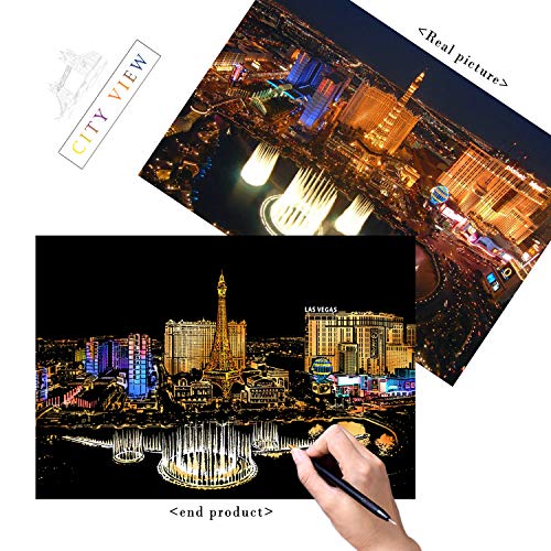 scratch painting rainbow paper by boteen sketch diy art craft city series night view creative gift scratchboard for adults and kids craft kits with 4 tools163939x1139 las vegastower bridge