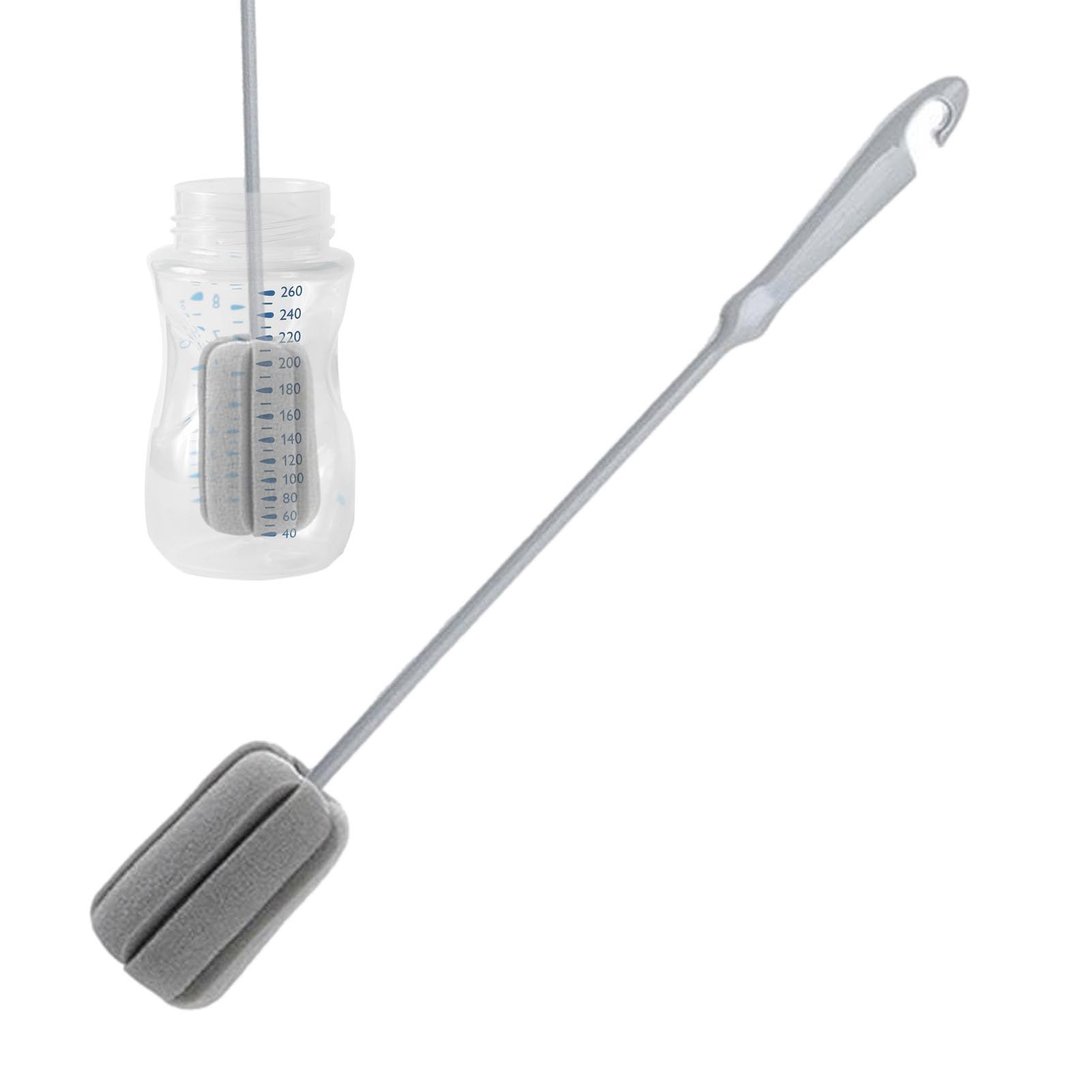 Brosse Biberon Éponge 3 En 1 Avec Long Manche Et Têtes De Rechange - Nettoyage Complet Bouteilles Et Tasses