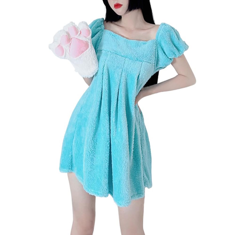 QNCLO Women's sexy cosplay flannel underwear Japanese anime kawaii cute plush bathrobe pajamas