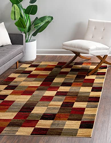 Image of Unique Loom Barista Collection Area Rug - Gava (7' 1 inch x 10' Rectangle, Multi / Brown)
