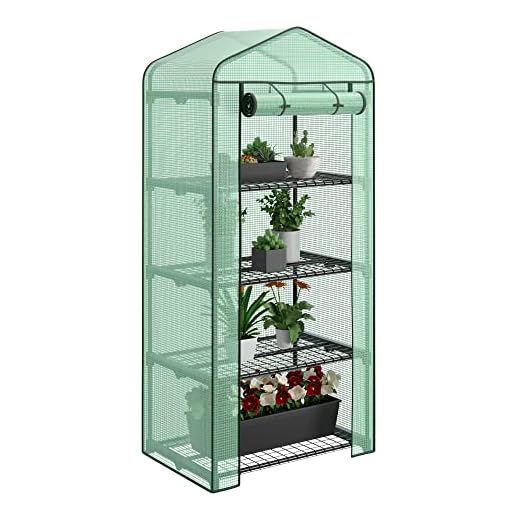 4 Tier Mini Greenhouse Indoor Outdoor with PE Cover and Roll-Up Zipper Door, Portable Waterproof Cloth Greenhouse Tent Grow Seeds & Seedlings, 2.3x1.5x5.3 FT