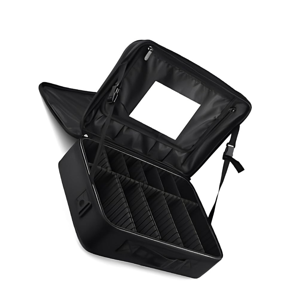 Custodia per trucco Scatola portaoggetti Porta cosmetici Multiuso Regolabile Impermeabile Spazzole di grande capacità Scomparti organizer, L (con specchio)