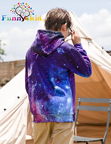 Image of Funnycokid Boys Hoodies Kids Sweatshirt Warm Youth Print Girls Hooded Clothes with Pocket 6-16 Years