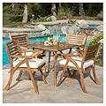 Outdoor Acacia Wood Dining Set - 5 Piece Solid Wood Dining Set with 1 Table & 4 Chairs & Removable Cushions, Versatile Patio Conversation Furniture Set for Deck, Backyard, Garden, Poolside, Teak