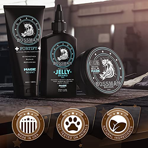 Bossman Essentials Beard Kit For Men - Beard Oil Jelly, Fortifying Conditioner Cream, Beard Balm - Grooming Growth Care Accessories (Magic) #TOP4