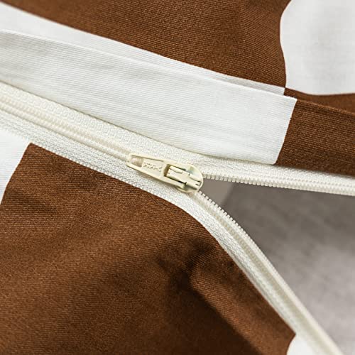 Yuheguoji Checkered Duvet Cover Queen Size 100% Cotton Brown Gingham Duvet Cover 3 Pcs Set 1 Geometric Grid Duvet Cover With Zipper Ties Modern Farmhouse White Buffalo Plaid Bedding Set Luxury Soft #TOP2