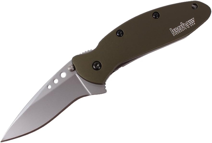 Scallion, Olive Drab Pocket Knife (1620OL); 2.4 Bead-Blasted 420HC Steel Blade, Anodized Aluminum Handle, SpeedSafe Assisted Opening, Liner and Tip Lock, Single-Position Pocketclip; 2.5 OZ