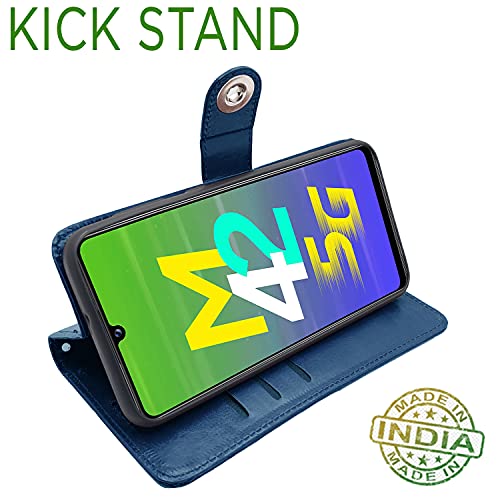 Image of Pikkme Samsung Galaxy M42 5G Leather Magnetic Vintage Flip Wallet Case Cover for Samsung Galaxy M42 5G (Blue)