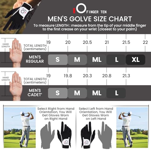 FINGER TEN luva de golfe masculina para chuva, par de mãos ou 2 pacotes de mão esquerda direita, cli