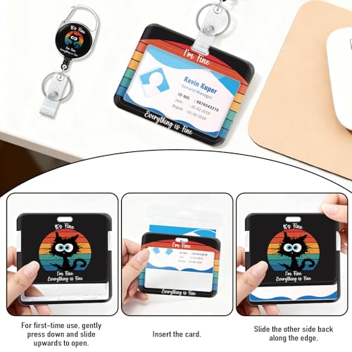 Epaing 2 Stück Katze Ausweishülle mit Band, Kartenhülle mit Schlüsselanhänger Ausziehbar, Kartenhalter Ausweis Krankenschwester Zubehör, Ausweishalter für Büroangestellte Lehrer Student Geschenke