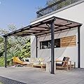 oneinmil 12 x 10FT Hardtop Gazebo for Patio, Outdoor Aluminum Wall-Mounted Gazebo Pergola with Sloped Roof, Heavy Duty Awnings for Patio Covers, Backyard, Deck, Garden