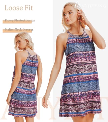 Image of ANYFITTING Summer Dress with Built in Bra Casual Beach Sundress Flowy Halter Mini Short Dresses for Women 2026