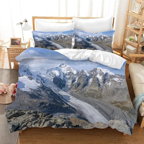 Housse de couette 3D montagne enneigée parure de lit adulte de qualité - 3