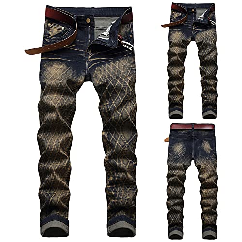 Jeans for Men,Forthery Mens Paint Print Jean,Autumn Denim Cotton Straight Pants Ripped Hole Trousers Distressed Overallsï¼ˆDark Blue,32ï¼‰