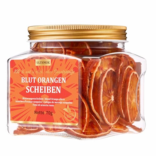 Getrocknete Blutorangenscheiben 70 g Blood Orange kulinarische & Garniturqualität dehydrierte Blutorange für Cocktails Dekoration 100 % natürlich ohne Zuckerzusatz.