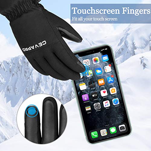Cevapro Ski Gloves, Waterproof Snowboard Gloves Winter Warm Gloves Insulated Thermal Gloves for Skiing Skating Snowboarding Shoveling Under -30℉ (Kids Black, Kids L (8-10 Years Old)) - Thumbnail 6