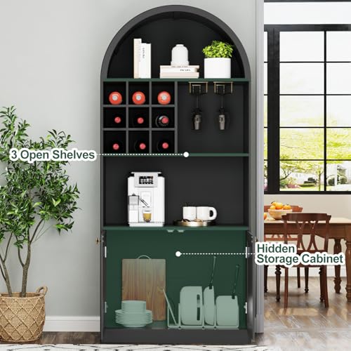 Image of Arched Bar Cabinet 71 Inches Tall, Mid-Century Home Coffee Bar Cabinet