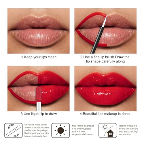 Image of evpct Cool Ruby Red Shiny Longwear No-Budge Liquid Lip Color Lipstick Makeup, Highly Pigmented Color Instant Shine, Waterproof Long Lasting Lipstick Women, Lip Stain Gloss with Lip Liner Brush, 15#