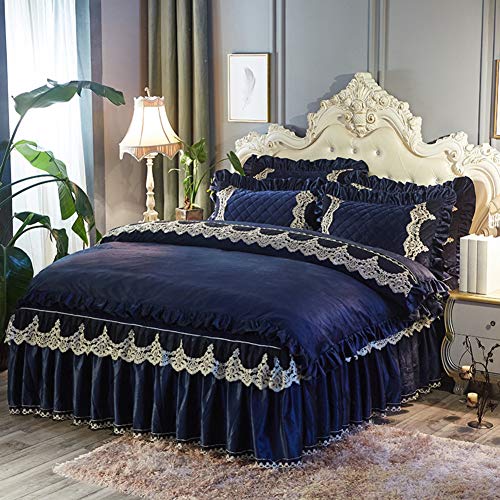 Bedskirt Warm Ruffled Luxury Bed decoration Pleated Base valance sheet Quilted fitted Bedspread Wrap around style With 18" drop-J Queen1