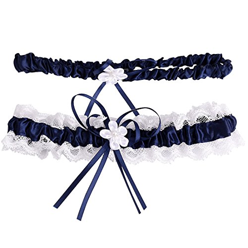 Gudotra 2pz Giarrettiera Sposa da Lanciare in Pizzo per Addio al Nubilato Matrimoni (Blu Scuro)