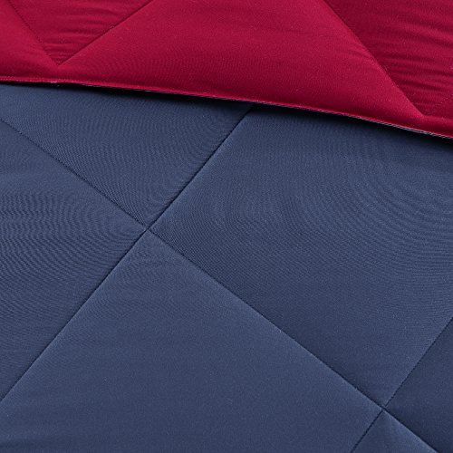 Image of Madison Park Larkspur All Season Reversible Two Sides Down Alternative Comforter Set 3M Stain Release Comforters, King, Red /Navy