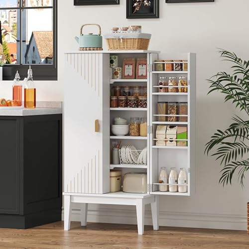 Aunvla 120 x 59 x 30 cm, armario de cocina, aparador, espacioso armario de almacenamiento de 2 puertas con estante para puerta, armario de almacenamiento de estilo vintage, adecuado para cocina