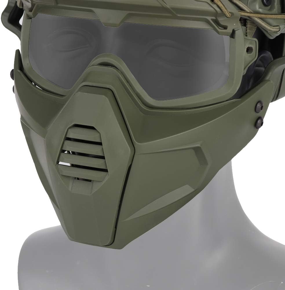 Airsoft Tactical Paintball Half Face Protection Removable Mask and Goggles Set Attach to Helmet (Green