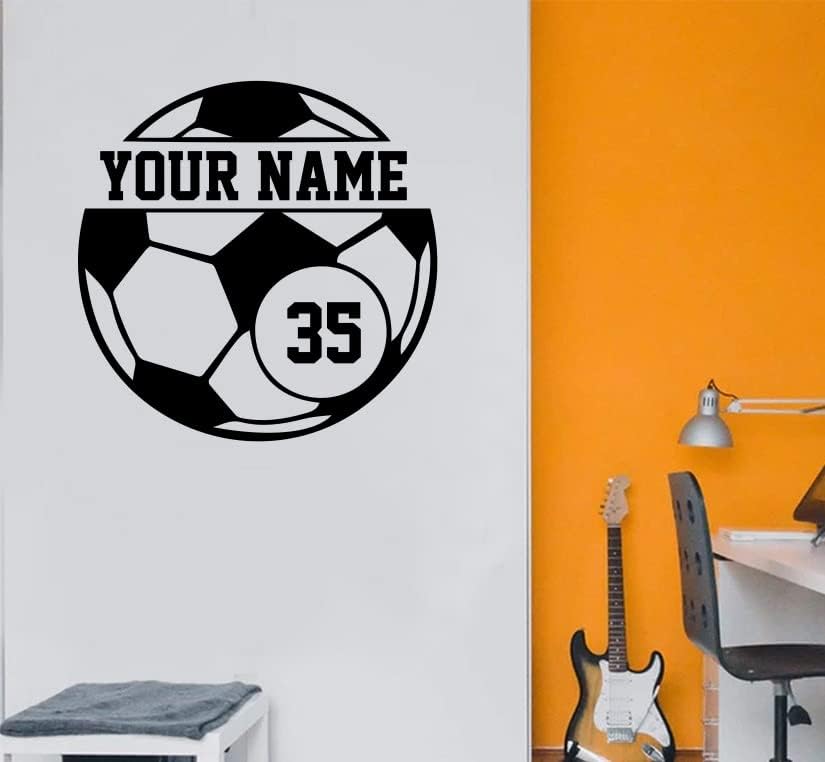 Pegatina de pared para balones de fútbol personalizado elige tu nombre y número decoración de vinilo para deportes hombre cueva jugador sala de