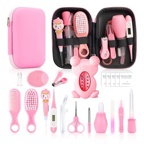 Baby Healthcare and Grooming Kit, 20 in 1 Baby Safety Set Newborn Nursery Health Care Set with Hair Brush Scale Nail Clippers for Baby Girls Boys(20 Kits Pink) (20 Kits Pink)