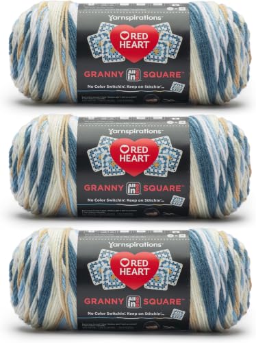 Image of Red Heart All in One Granny Square Aran - Soft Sky Yarn - 250g /8.8oz - 100% Acrylic - #4 Worsted (Medium) - 381m /417Yards - for Knitting, Crochet and Amigurumi, 3 Count (Pack of 8)