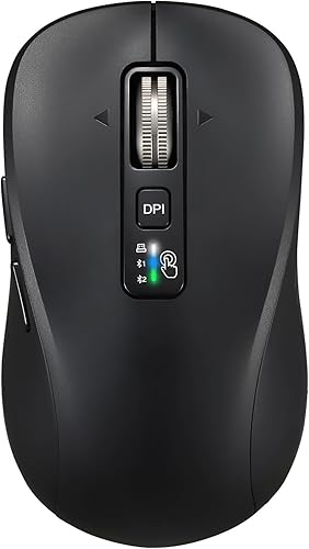 Miniatura 9 de Mouse inalámbrico con 2 Bluetooth y 1 USB, desplazamiento de 4 vías, mouse de tamaño completo, silencioso, batería de larga duración, velocidad de
